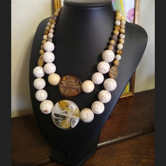 Handmade Chunky Brown and Cream Goddess Necklace - Picture 3 of 4